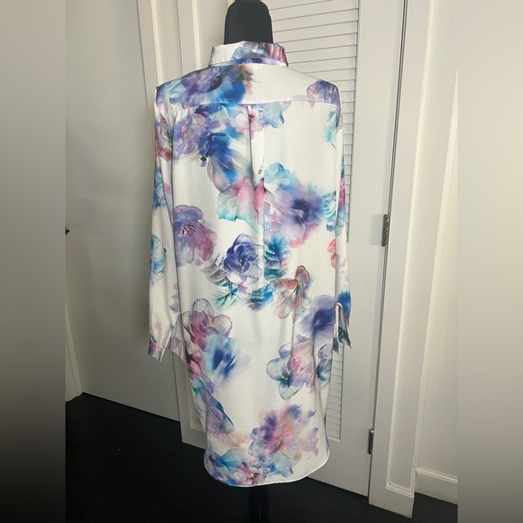 EUC River Island Watercolor Flowy Floral Button Down Shirt Dress Sz UK 16 US 12 - Picture 11 of 11